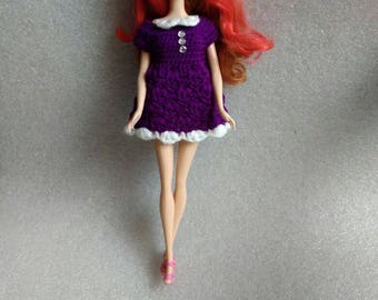 Purple Dress for Doll Crochet Dresses for Dolls Doll Clothing Dolls Clothes Custom Dress for Doll crochet Barbie dress Barbie clothes