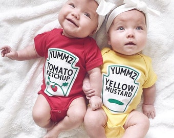 Twins Baby Gift - Ketchup and Mustard Twins Outfits - Twins Costumes - Twins Outfits - Twin Boys - Twin Girls - Boy Girl Twins