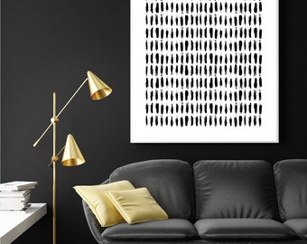 Large Black and White Art, Scandinavian Brushstrokes, Minimalist Poster, Scandinavian Print, Scandinavian Art, Brushstrokes, Black and White