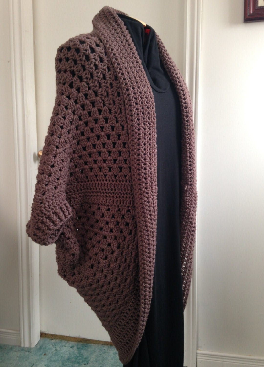 Crochet Granny Square Cocoon Sweater Cardigan Shrug in Taupe