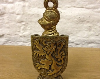 Vintage Brass Knight & Shield Corkscrew / Holder. Great Condition.