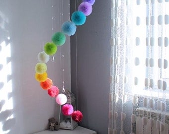 Rainbow Baby Mobile, Large Rainbow Mobile, Baby Decor, Rainbow Nursery Decor, Hanging Centerpiece, Miracle Baby, Pompom Mobile, Pom Pom Art