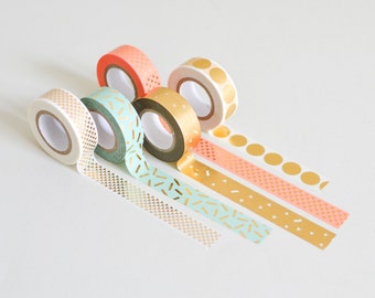 Metallic Washi tape, gold masking tape, confetti washi tape, koral masking tape