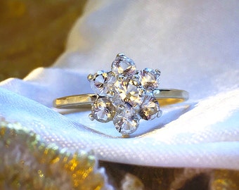 Diamond cluster ring, Herkimer Diamond ring, Diamond 9ct solid gold ring, Engagement ring, Herkimer diamonds 9ct solid Gold Handcrafted ring