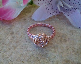 Double Wrapped Rose Gold Rose Ring, Rose Gold Rose Ring, Rose Ring, Dainty Ring, Tarnish Resistant Ring