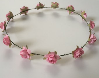 Rose crown, flower girl crown, toddler headband, pink rose crown, music festival headpiece