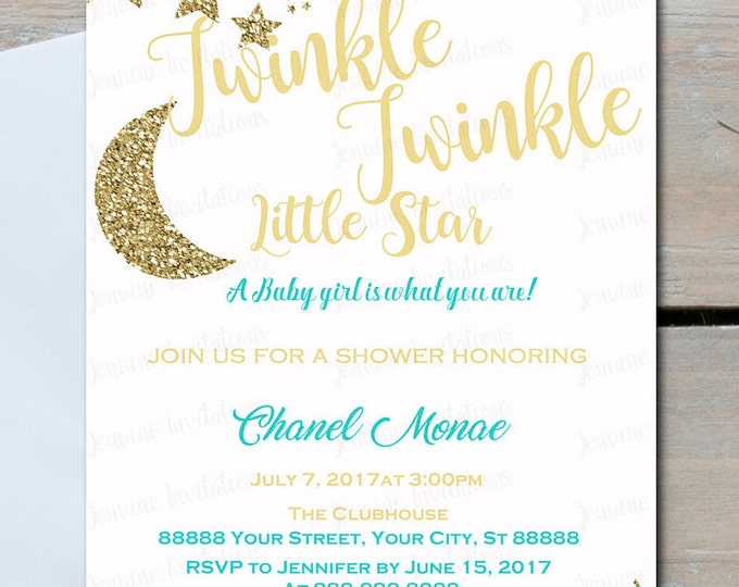 Twinkle Twinkle Little Star Baby Shower Invitations,Any Color, 5x7, Printed or Digital File