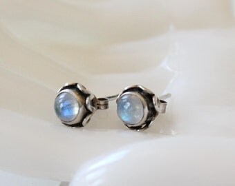 Vintage Moonstone and Sterling Silver Stud Earrings