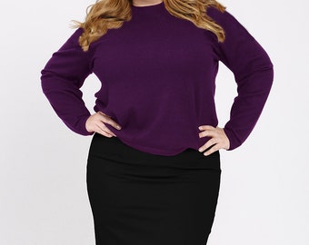 OLIVIA Plus Size Pencil Skirt, Curvy Career wear, Ponte Stretch Knit, Slimming Straight Skirt