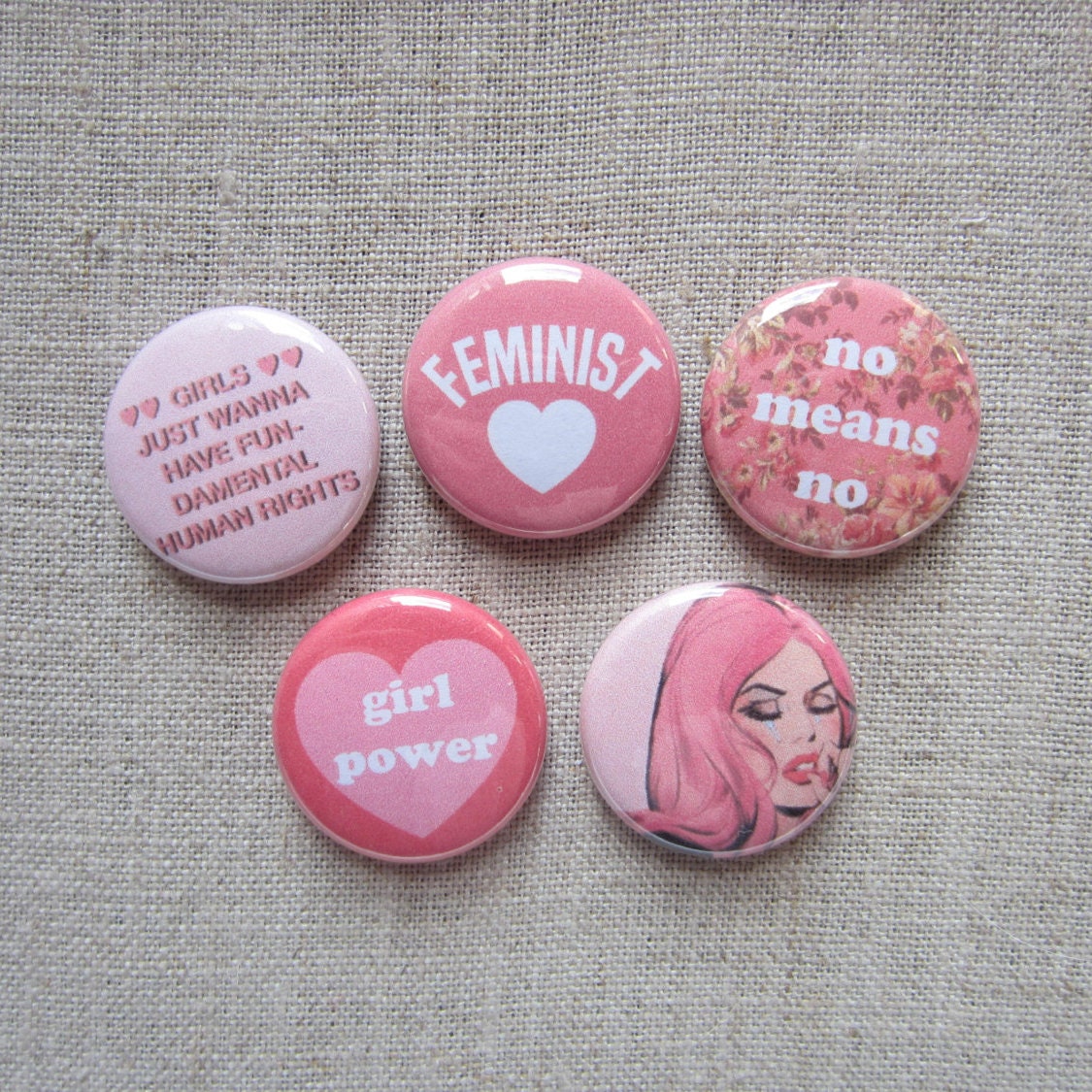 Feminist Girl Power Pink 5-pack button badges