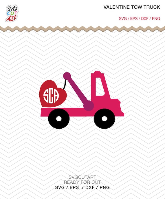 Download Valentine Tow Truck with Heart Monogram SVG DXF PNG eps Cricut