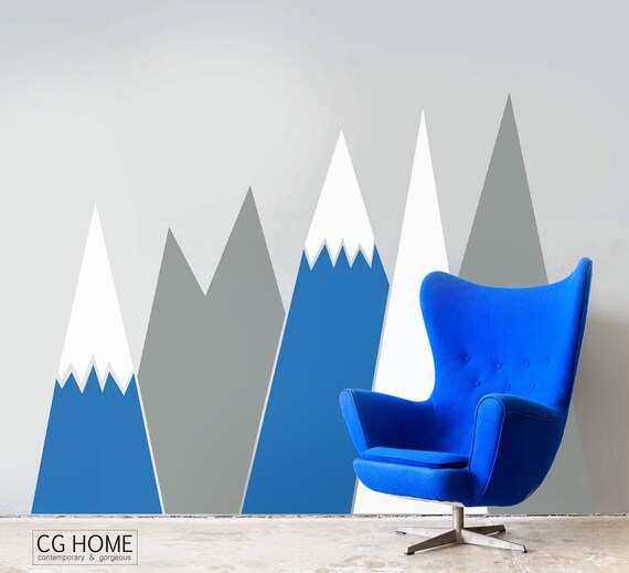 NURSERY Mountain Wall Art Mint headboard view Wall Decal for