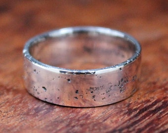 Flat Band, Rustic Wedding Band, Textured Band, Sterling Silver Ring, Organic Band, Men's Wedding Ring, Matt Finish.