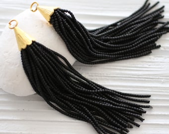 Black beaded tassel, long tassel, bead tassel, tassel pendant, tassel earrings, large tassel, tribal tassel, ethnic tassel,decorative tassel