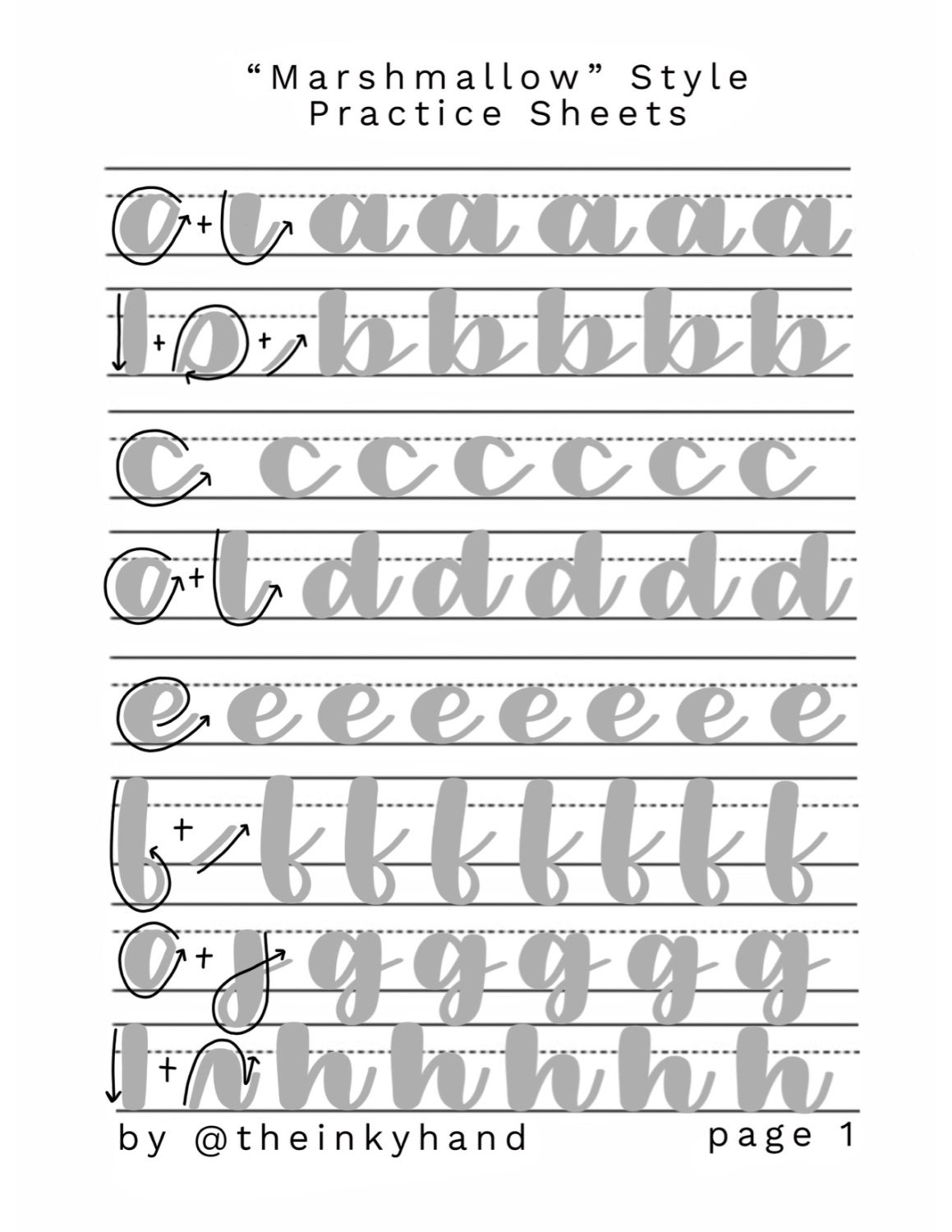 Marshmallow style Brush Calligraphy Practice Sheet Set