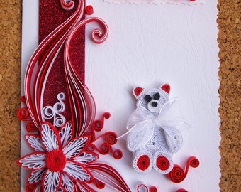 Birthday card, Valentines greeting card, Handmade card, Greeting card, Love quilling card, Quilled card,Handmade Love card