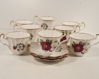 Set of 8 Vintage Imperial Bone China teacups and saucers; Made in England