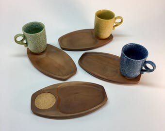 Mid century wood and cork snack trays set of 4- Artwood Japan