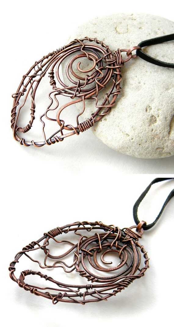 Hammered copper necklace Wire wrapped jewelry for women