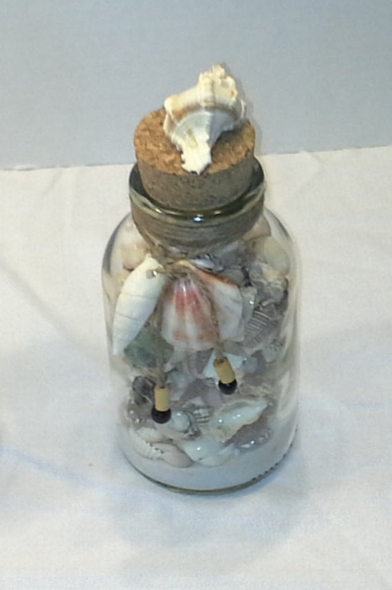 Items similar to Decorated Bottles Filled with Shells, Beach Decor