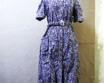 Floral dress, hippy dress, 70s dress, USSR dress, blue dress, funky dress, maxi dress, write flower deess, summer dress
