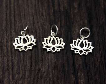 4 sterling silver lotus charm, sterling silver lotus pendant,Sterling Silver lotus flower,yoga jewelry