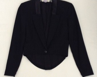 Vintage Christian Dior Black Wool Satin Tuxedo Jacket Blazer Size 6