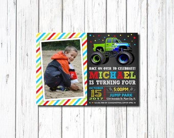Monster Truck Birthday Invitation, MONSTER TRUCK INVITATION, Monster Truck Party, Monster Truck, Let's Roll, with photo
