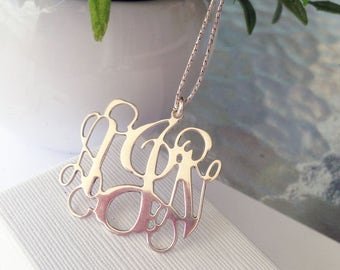 On Sale 40% Silver Monogram Necklace: 1.25 inch Silver, personalized necklace, Monogrammed Necklace, 3 initials, perfect for wedding gift