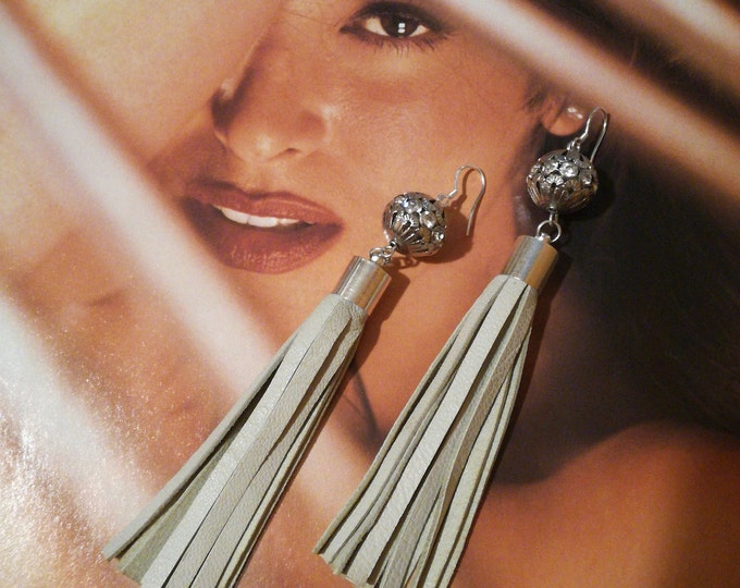 Tassel earrings, Drop Earrings, Leather Fringe earrings, earrings, long earrings, Beaded Drop Earrings,dangle earrings