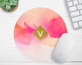 Watercolor Mouse Pad Initial Mouse Watercolor Mouse Pad Monogram Mousepad Office Desk Accessories Mouse Pad Gold Marble Mouse Pad