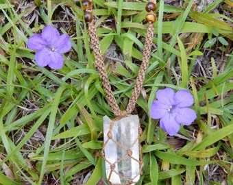 Clear Quartz Crystal Macrame Necklace