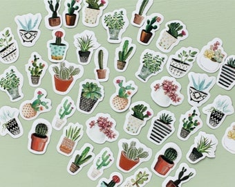 45 Pcs Cactus Sticker, Cacti Sticker Flakes, Potted Plants Filofax Stickers, Scrapbook, Succulents Schedule Sticker,Flower Leaves,Watercolor