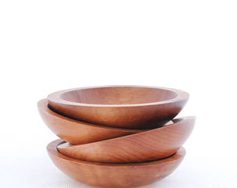 vintage wooden bowls | small shallow bowls | set of 4 baribocraft | mid century salad bowls | 60s 70s kitchen