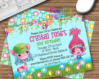 Birthday Party Invitations, Trolls Party Invitation, Printable invitation, Any age Birthday, Custom Download
