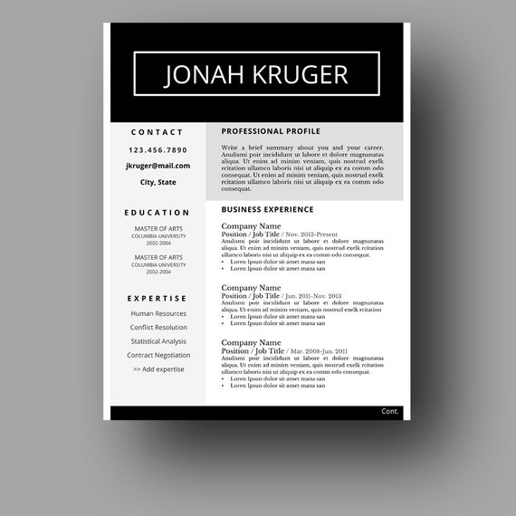 Modern Masculine Resume Template Two Page Cover Letter