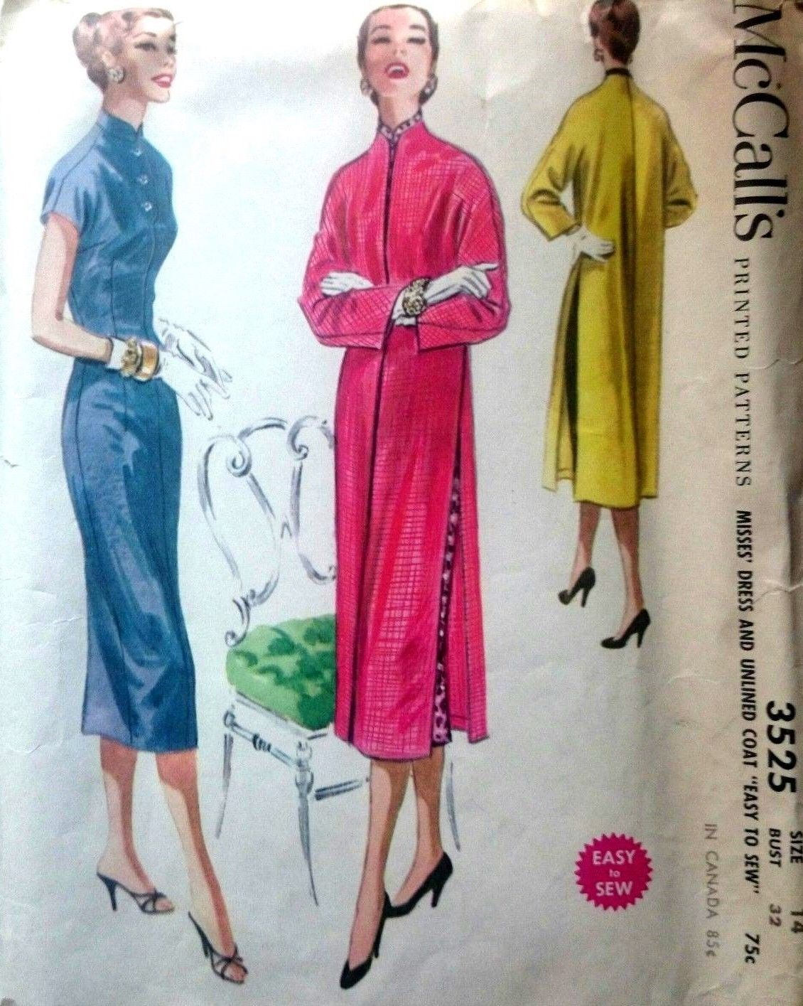 Vintage 1950's Sewing Pattern Mandarin Oriental Dress & Duster Coat 14 ...