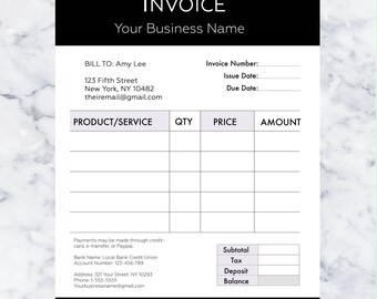 Invoice Template | Billing Template | Photography Invoice | Receipt Template | PSD File