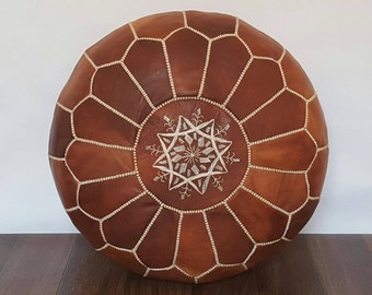 Authentic Moroccan Leather Pouf,Handcrafted Leather Pouffe ottoman ,Footstool,P16
