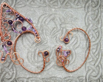 Elf ear cuffs "Butterfly", Elven cuffs, A pair of cuffs, Elf ear cuffs, Wire wrapped ear cuffs, Elven ears, Wire ear cuffs, Copper ear cuffs