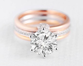 Moissanite Engagement Ring Wedding Ring Set Forever One Bridal Set Cage Rose Gold White Gold Yellow Gold Unique Stacking Eternity Band Women