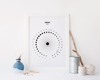 NORTHERN Hemisphere, Printable Moon Calendar, 2017 Moon Calendar, Lunar Calendar, Moon Calendar 2017, Moon Phases 2017, Moon 2017