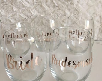 Rose gold Bridesmaid wine glass- bridesmaids gift- matron of honor wine glass- maid of honor gift- personalized bridesmaid wine glass- MOB
