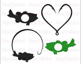 Fish monogram svg fish hook svg fishing svg files for Cricut Silhouette vector cut files svg png dxf eps