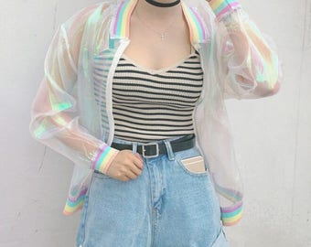 2 Colors Holographic Jacket Holo Jacket Sheer Rainbow Jacket Rainbow Jacket Mesh Jacket Harajuku Jacket Kawaii Jacket Iridescent Jacket