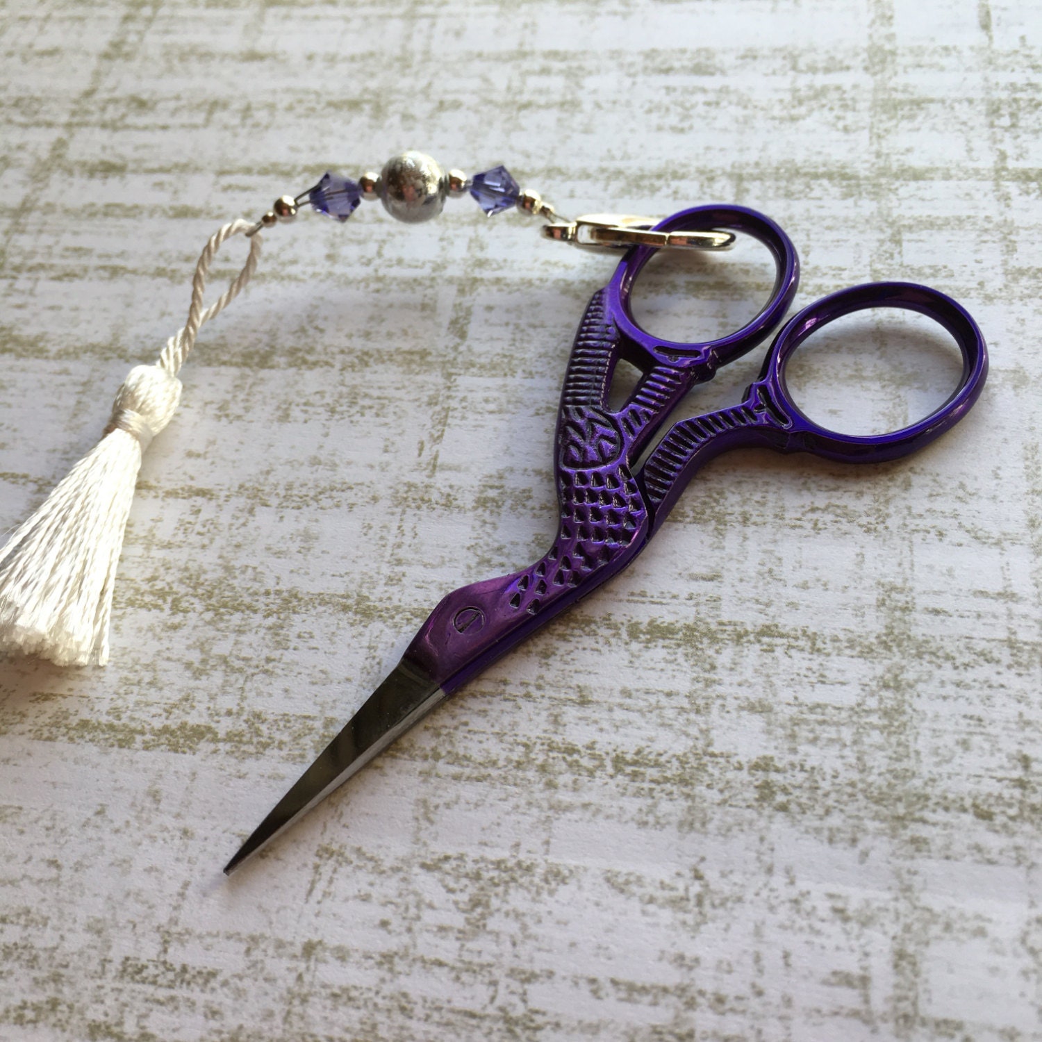 PURPLE embroidery scissors AND a pretty beaded scissors fob