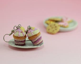 Lemon-Lavender Cupcake Earrings