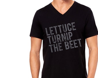 SALE lettuce turnip the beet ® trademark brand OFFICIAL SITE - black cotton vneck shirt with distressed grey logo