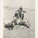 vintage photo 1940s WOman White Romper at Beach w Her White Dog
