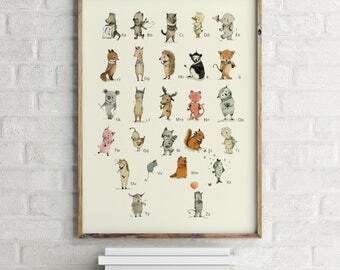 Alphabet poster, nursery decor, Nursery decor animals, Woodland nursery, ABC wall art, Kids room decor, Alphabet wall art, Alphabet print